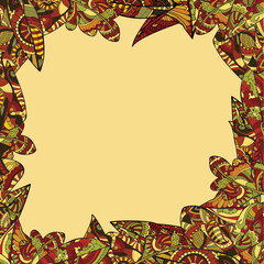 Autumn style banner template with zentangle leaves on the sides. Fall motif