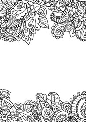 Abstract floral frame. Greeting card template with floral zentangle ornament