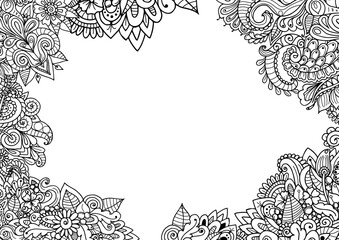Zentangle template for greeting cards featuring a central white space and a floral border. Ideal for creating custom cards with an artistic touch.