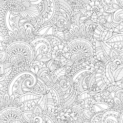 Floral seamless pattern. Outline sketch contour drawing, line art. Abstract pattern for coloring page, wallpaper, background