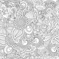 Floral seamless pattern. Outline sketch contour drawing, line art. Abstract pattern for coloring page, wallpaper, background