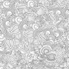 Seamless paisley pattern in antistress coloring book style