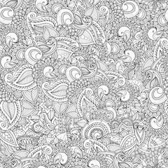 Seamless floral zentangle pattern. Doodle fantasy flowers in adult coloring book page style