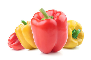 Red and yellow bell pepper isolated on white background