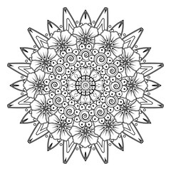 Floral Background with mehndi flower. Decorative ornament in ethnic oriental style, doodle ornament, outline hand draw. Coloring book page.