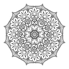 Floral Background with mehndi flower. Decorative ornament in ethnic oriental style, doodle ornament, outline hand draw. Coloring book page.