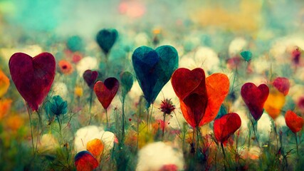 Abstract love background. Flowers in heart shape.