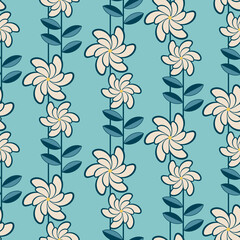 Seamless retro pattern print with hand drawn flower and leaves