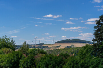 Landscape with wind power plant near the village Trendelburg