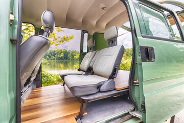 Green micro Van with wood trim