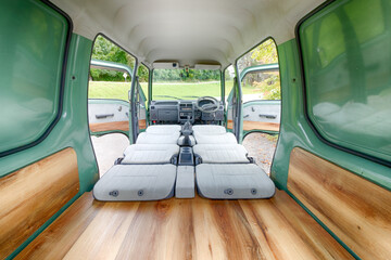Green micro Van with wood trim