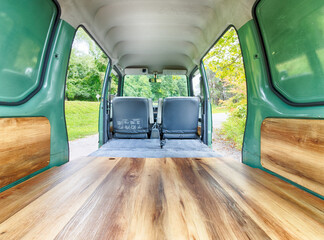 Green micro Van with wood trim