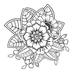 Floral Background with mehndi flower. Decorative ornament in ethnic oriental style, doodle ornament, outline hand draw. Coloring book page.