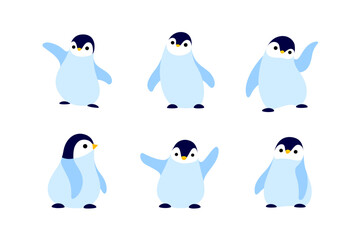 Cartoon penguin sketch line icon. Cute animals icons set. Childish vector print for nursery, kids apparel, poster, postcard, pattern. - obrazy, fototapety, plakaty