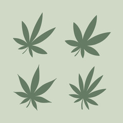 Contour vector illustration of cannabis. Different types of leaves. Flat line vector print.