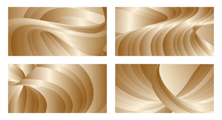 Gradient waves with silk gold glitter. Set of 4 abstract designs for cover, banner, background