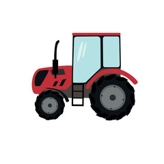 Red traktor vector illustration. Agricultural machinery tractor on a white background. 