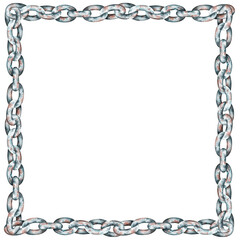 Chain square frame. Watercolor illustration. Place for text. Isolated on a white background.