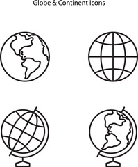 World globe continent line icon set. Vector Earth global country map planet line icon. 