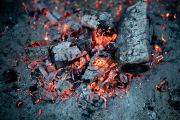 Coals burning in a fire