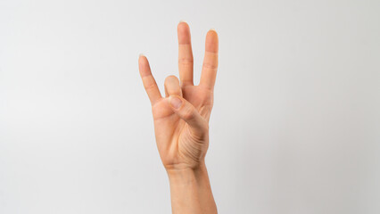 Sign language of the deaf and dumb people, number, digit 7 - obrazy, fototapety, plakaty