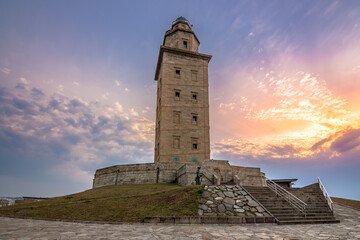 Tower of Hercules, the almost 1900 years old and rehabilitated in 1791, 55 metres tall structure is...