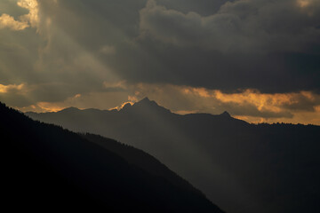 beautiful sunset on the mountains with view of the alps
