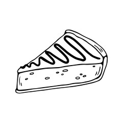 Linear sketch of a piece of pie, casserole.Vector illustration.