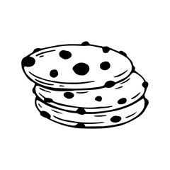 Linear sketch of oatmeal cookies with chocolate chips.Vector illustration.