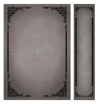 Grey antique book cover design with Celtic ornaments. Digital illustration.