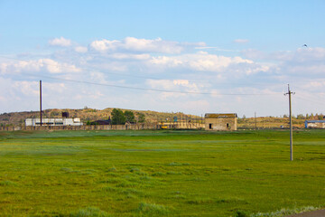 Fototapeta na wymiar Endless steppes of northern Kazakhstan, front and back background blurred