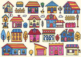 Fototapeta premium house doodle objects vector illustration for banner
