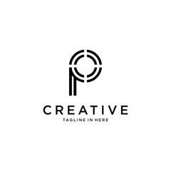 Creative modern vector logo design with minimalist letter P monogram, clean typography, geometric shapes, flat style, abstract symbol for target strategy  brand identity.