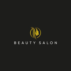 Elegant modern beauty logo design with female face silhouette, curly hair, natural leaf elements, wellness and spa concept, vector icon for salon, cosmetics, makeup, and fashion care.