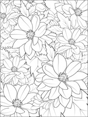 dahlia flower coloring page flower blossom flowers and branch vector illustration. hand Drawing vector  clip art botanical, background design