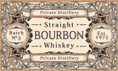 Bourbon Whiskey - ornate vintage decorative label - obrazy, fototapety, plakaty