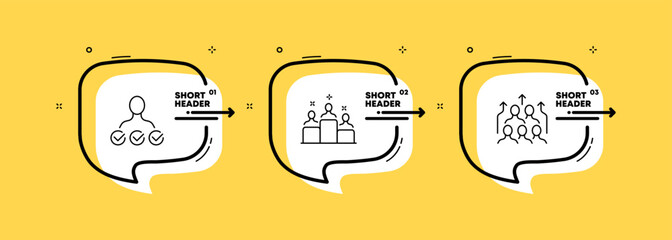 Election set icon. Electors, vote, politician, president, deputy, first place, ballot box. Politics, concept. Infographic timeline with icons and 3 steps. Vector line icon for Business and Advertising