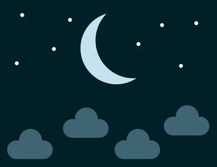 Mond mit Sternen und Wolken bei nacht, Vektor, Hintergrund. © jr-art
