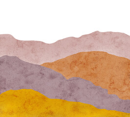 Watercolor wavy mountain silhouette, abstract textured background with hues of yellow and brown shapes