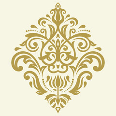 Oriental golden pattern with arabesques and floral elements. Traditional classic ornament. Vintage pattern with arabesques