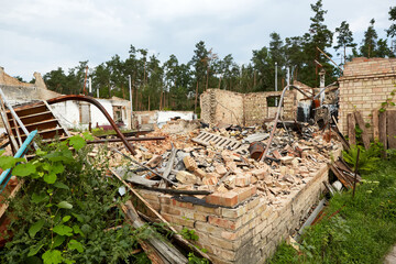 Moshchun, Ukraine - August 25, 2022: For more than a month there were battles between Ukrainian and russian occupant forces in the vicinity of the village of Moshun in the Kiev region.