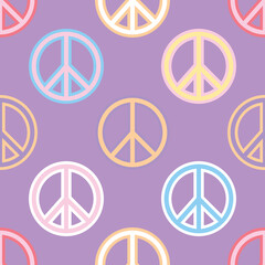 Vector seamless pattern Peace sign hippie style for textile design, fabric or wallpaper