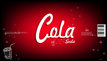 label for bottles of carbonated drinks, in black and red with the name cola. Made in a recognizable style