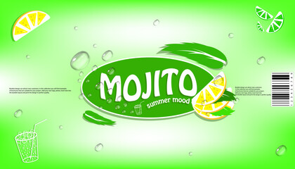 mojito soda cover for bottles and cans of carbonated drinks, bright , for printing and the internet