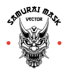 Samurai mask vector black and white design illustration