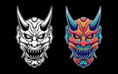 Vector of Japanese samurai mask bundle design