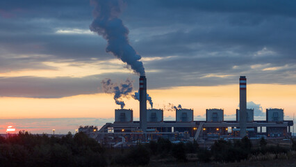 Kusile Coal Power Plant at sunset, South Africa.