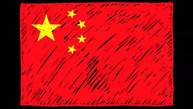 China National Country Flag Marker or Pencil Sketch Looping Animation Video