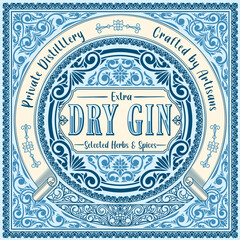 Dry gin - ornate vintage decorative label