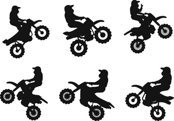 Collection of Bike Jumping man icon flat isolated vector Silhouettes
